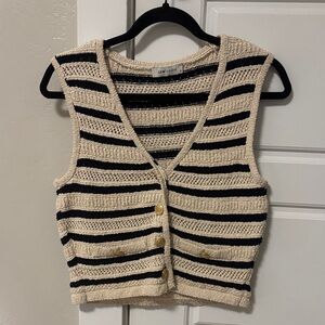 European Cream & Black Striped Crochet Vest